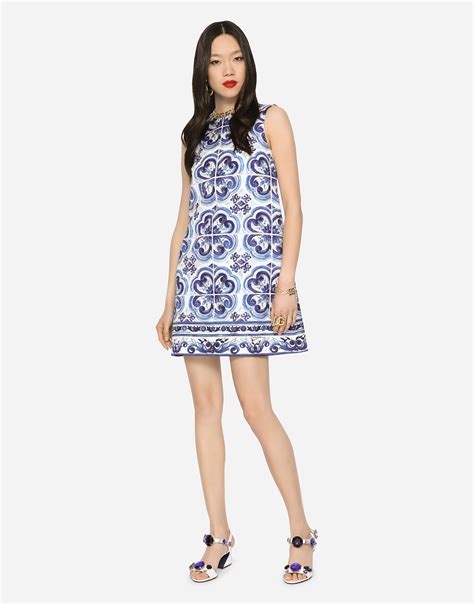 short majolica print dress